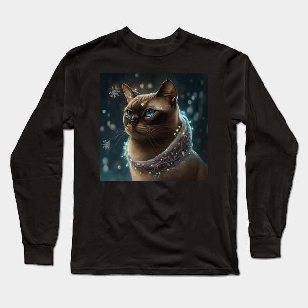 Burmese In Snow Long Sleeve T-Shirt by Enchanted Reverie